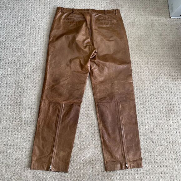 Vintage Banana Republic Leather Pants 38x34 Brown Straight Fit Ankle Zip BootCut - Picture 14 of 16